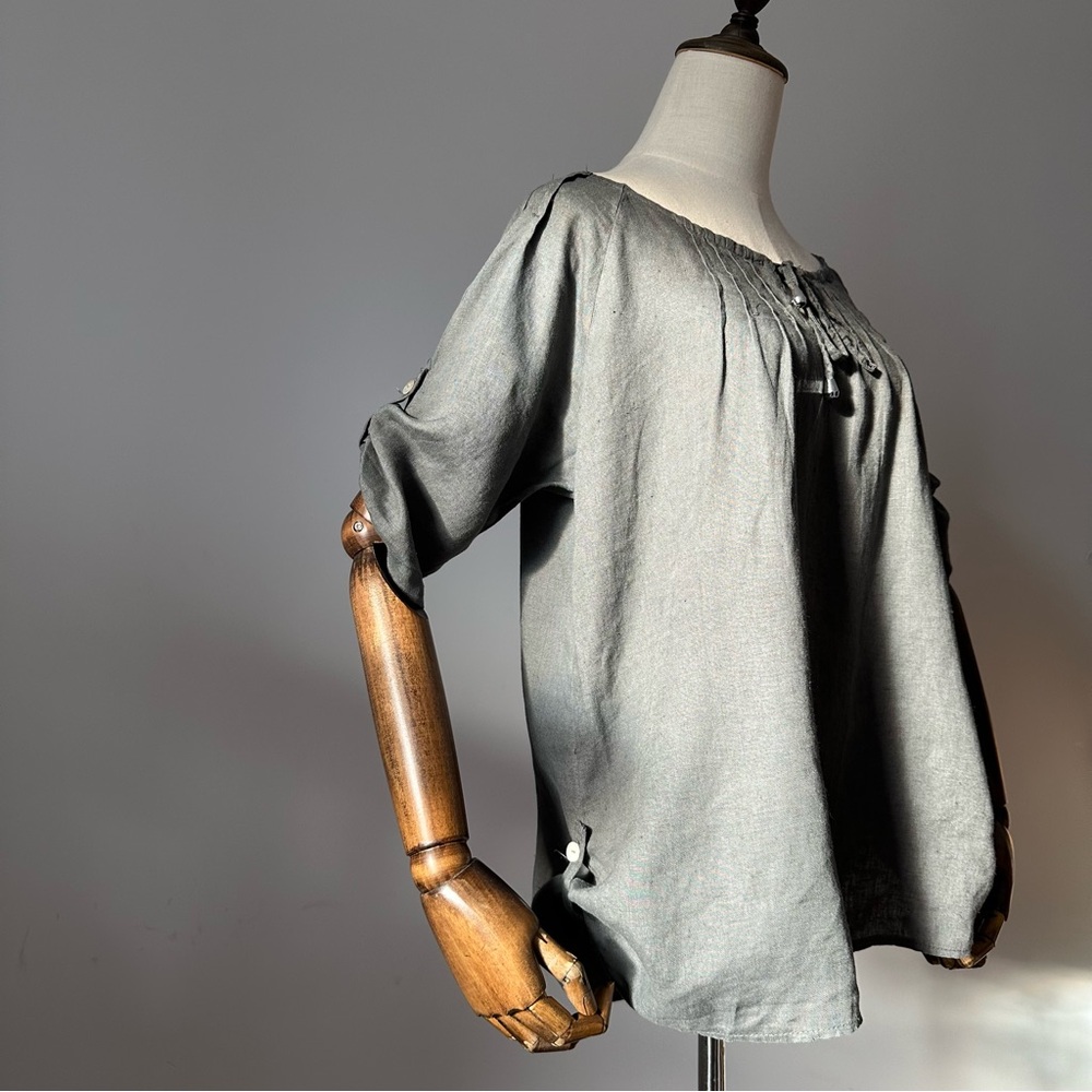 Gray Linen Loose Fit Blouse Made in Italy - Picture 9 of 16
